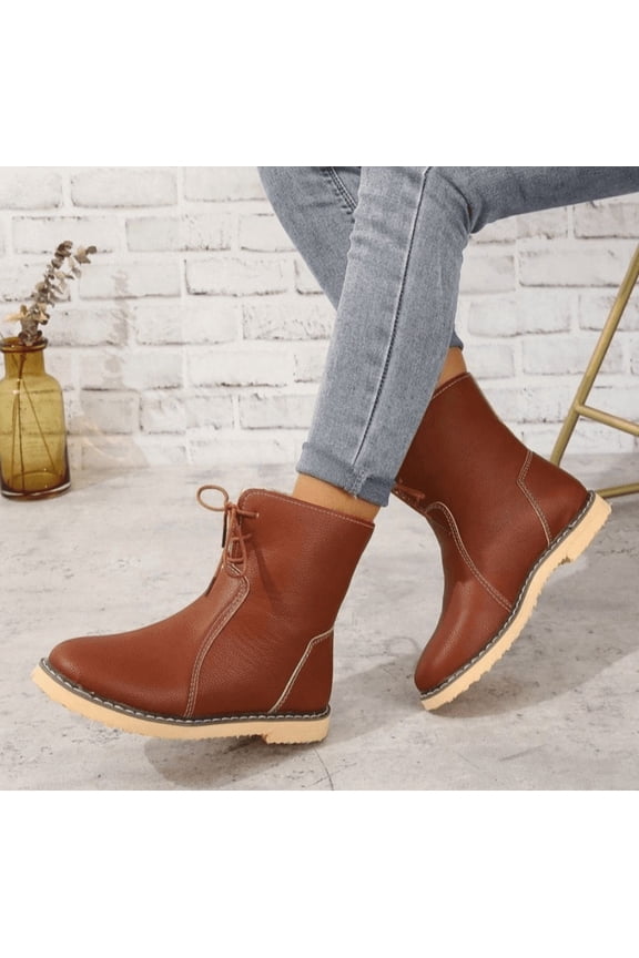 Women's Vintage Waterproof Snow Boots - Buttery-Soft Faux Wool Lined PU Leather, Ergonomic Design