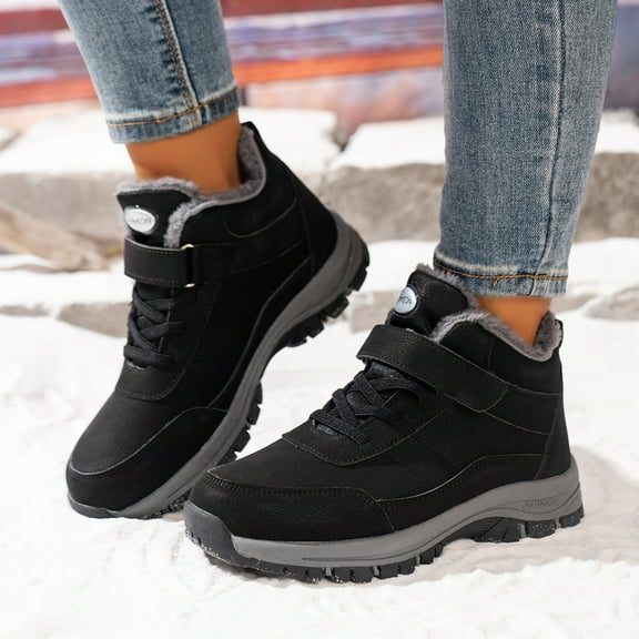 Women's Waterproof Warm Hook and Loop Platform Snow Boots Comfort Fur Lined Orthopedic Lightweight Non Slip Booties for Winter Ski Outdoor Hiking (Black,41)