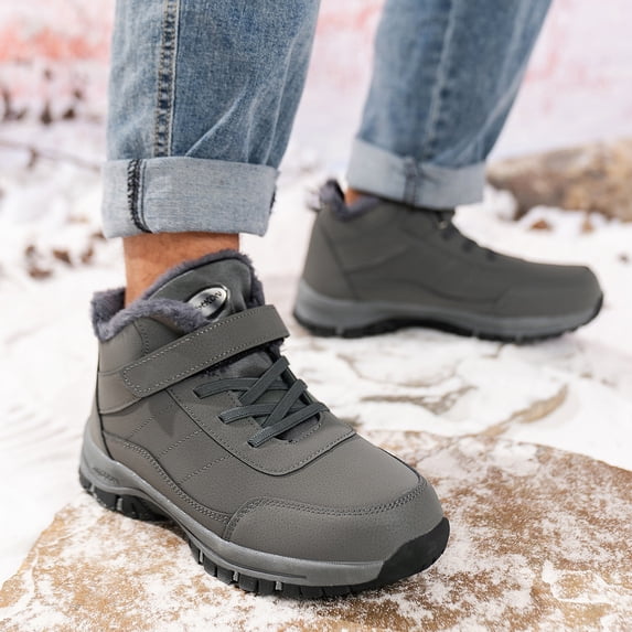 Women's Waterproof Warm Hook and Loop Platform Snow Boots Comfort Fur Lined Orthopedic Lightweight Non Slip Booties for Winter Ski Outdoor Hiking (Gray,42)