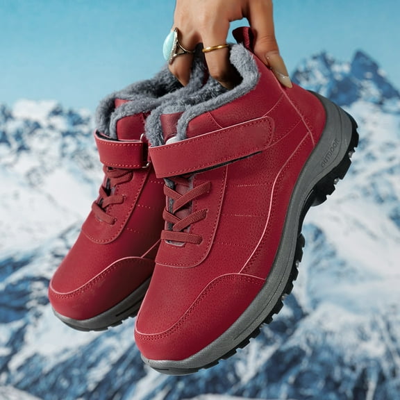 Women's Waterproof Warm Hook and Loop Platform Snow Boots Comfort Fur Lined Orthopedic Lightweight Non Slip Booties for Winter Ski Outdoor Hiking (Red,40)