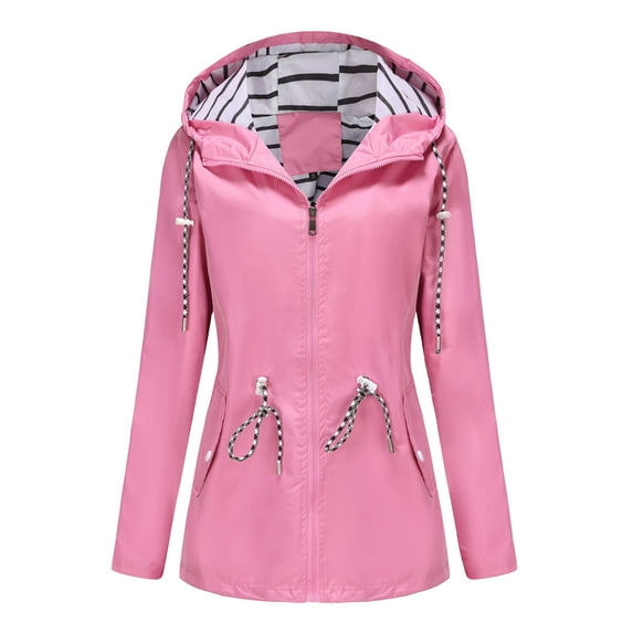 Women's Waterproof Windbreaker Casual Hooded Trench Coats Lightweight Raincoats Outdoor Rain Jackets with Pockets