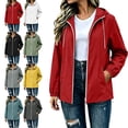 thumbnail image 1 of Women's Waterproof Windbreaker Rain Jacket Drawstring Hooded Long Sleeve Active Solid Color Fall Winter Coat with Pockets, 1 of 9