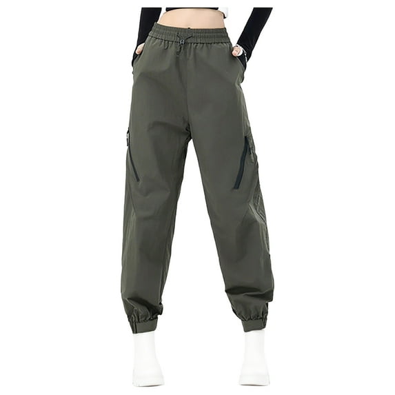 Women's Waterproof Windproof Sweatpants High Elastic Waist Straight Leg Loose Workout Jogger Cargo Pants with Pockets (XL, Green)