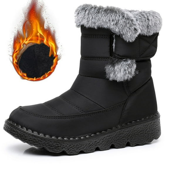 Women's Waterproof Winter Snow Boots - Mid-Calf Warm Boots with Faux Fur Collar and Buckle Detail for Cold Weather