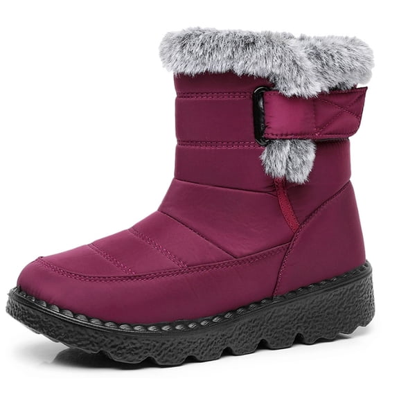 Women's Waterproof Winter Snow Boots - Mid-Calf Warm Boots with Faux Fur Collar and Buckle Detail for Cold Weather
