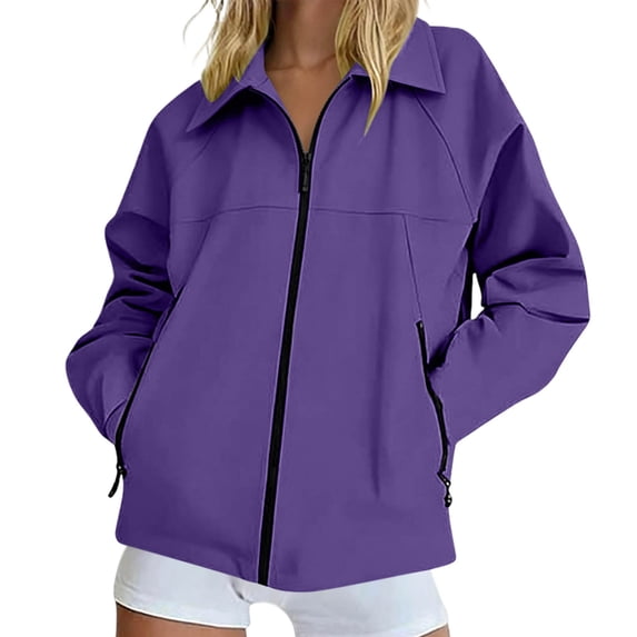 Women's Waterproof Zip Up Jacket Collared Windbreaker with Pockets for Outdoor Hiking Sports Purple XL(XL)