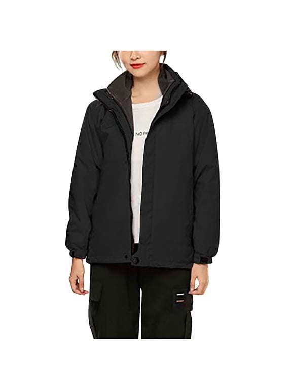Women's Waterproofs Ski Jacket 3-In-1 Windbreaker Winter Coat Fleece Inner for Rain Snow Outdoor Hiking Mountain Coat with Detachable Hood 2024 Black xxl