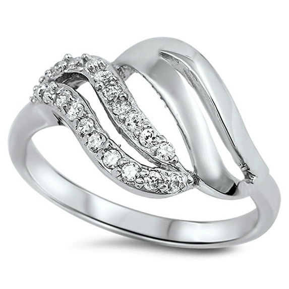 Women's Wave Clear Cubic Zirconia Promise Ring .925 Sterling Silver Band White Jewelry Female Size 7