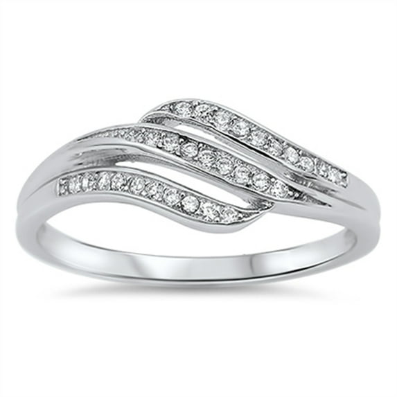 Women's Wave Clear Cubic Zirconia Promise Ring .925 Sterling Silver Band White Jewelry Female Size 7