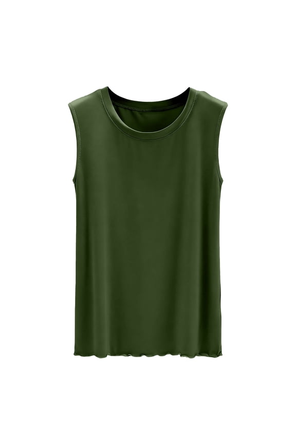 Women's Wave Edge Basic Tank Top Summer Regular Crew Neck Sleeveless Shirts Loose Fit Casual Layering and Everyday Wear Tops Army Green