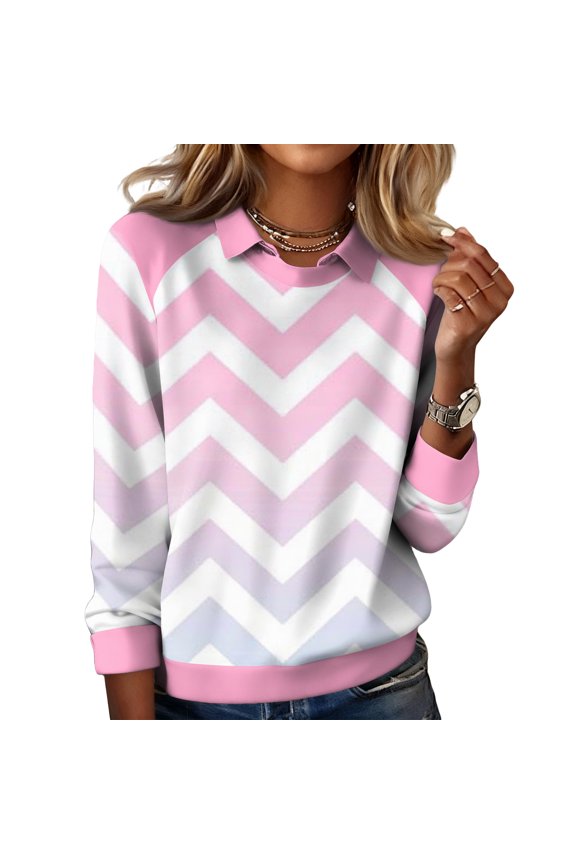 Women's Wave Printed Casual Long Sleeved Sweatshirt Top with Wave Pattern - Unique and Fashionable Women's Casual Top,Pink,S