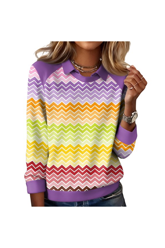 Women's Wave Printed Casual Long Sleeved Sweatshirt Top with Wave Pattern - Unique and Fashionable Women's Casual Top,Yellow,S