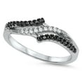 thumbnail image 1 of Women's Wave White Black Cubic Zirconia Ring .925 Sterling Silver Band Jewelry Female Male Size 8, 1 of 4
