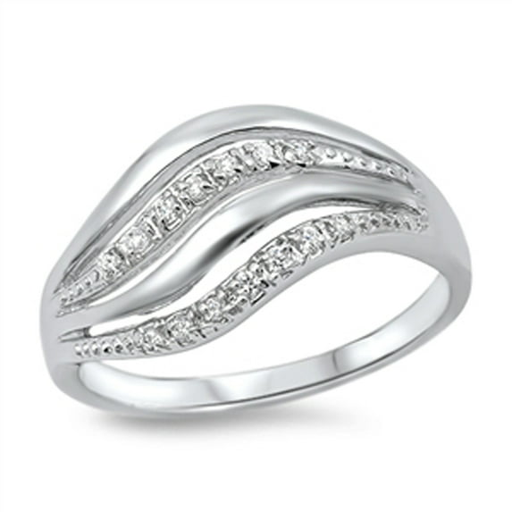 Women's Wave White Cubic Zirconia Promise Ring .925 Sterling Silver Band Jewelry Female Male Size 6