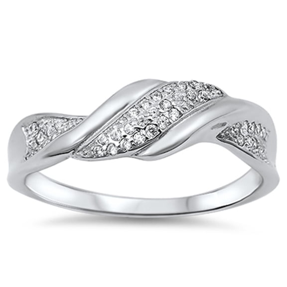 Women's Wave White Cubic Zirconia Ring .925 Sterling Silver Cluster Band Jewelry Female Male Size 10