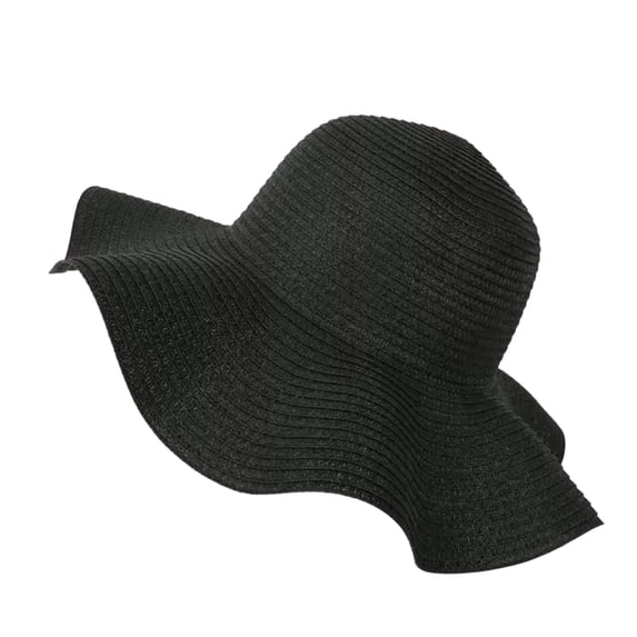 Women's Wavy Brim Straw Sun Hat Foldable Uv Protection Solid Color Floppy Beach Hat Lightweight Breathable Wide Brim Sun Cap Summer Outdoor Vacation Travel Straw Hat Summer Vacation Accessories