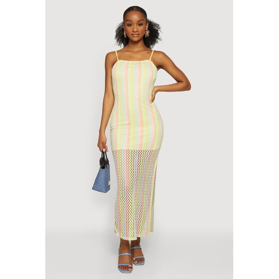 Women's Wavy Stripe Side Slit Maxi Dress