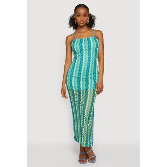 Women's Wavy Stripe Side Slit Maxi Dress