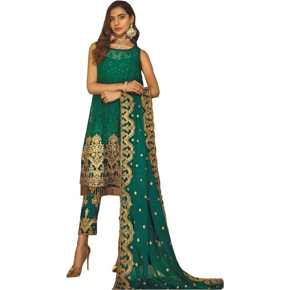 Women's Wear Designer Indian Pakistani Salwar Kameez Dress Trouser Pant Suits ( Teal Blue, 5XL - 52 )