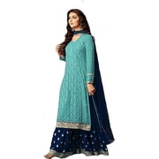 Women's Wear Indian Pakistani Designer Sewn Salwar Kameez Sharara Plazzo Suits  Sky Blue, XXS - 34