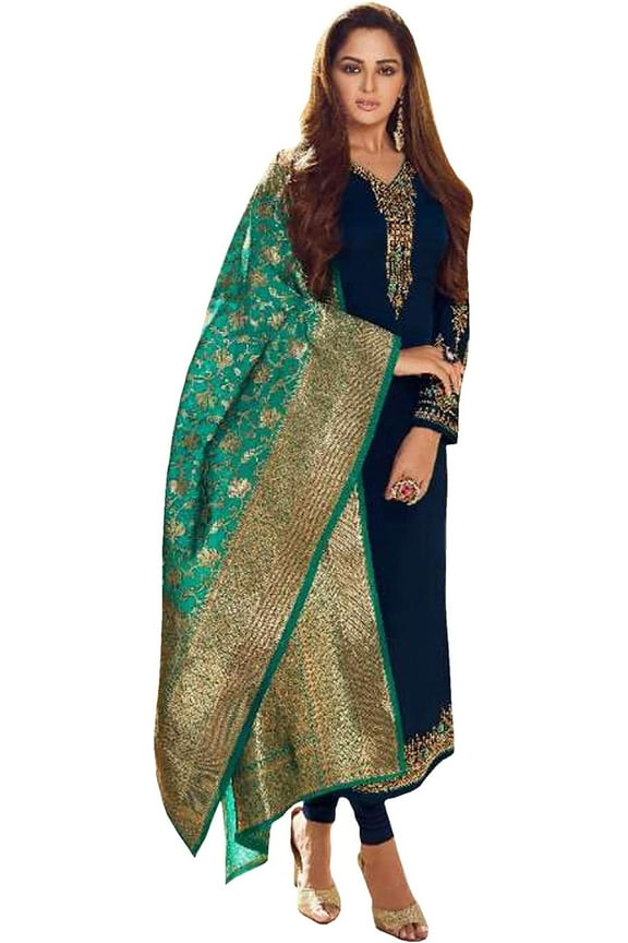 Women's Wear Indian Salwar Kameez Dress Pakistani Designer Trouser Pant Suits ( Blue, 6XL - 54 )