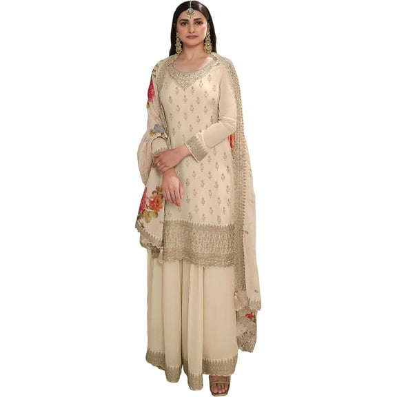 Women's Wear Stitched Pakistani Shalwar Kameez Suits Indian Designer Plazo Dress ( White, XXS - 34 )