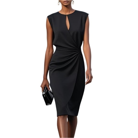 Women's Wear to Work Dresses Cap Sleeve Sheath Bodycon Midi Dress Ruched Business Hollow Out Office Pencil Dress