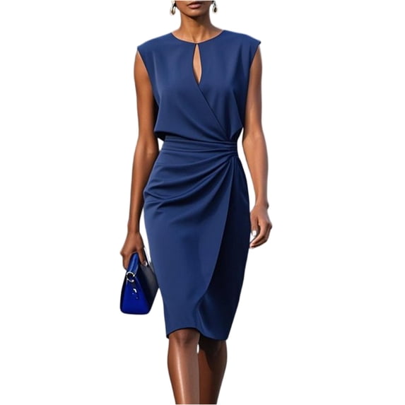 Women's Wear to Work Dresses Cap Sleeve Sheath Bodycon Midi Dress Ruched Business Hollow Out Office Pencil Dress