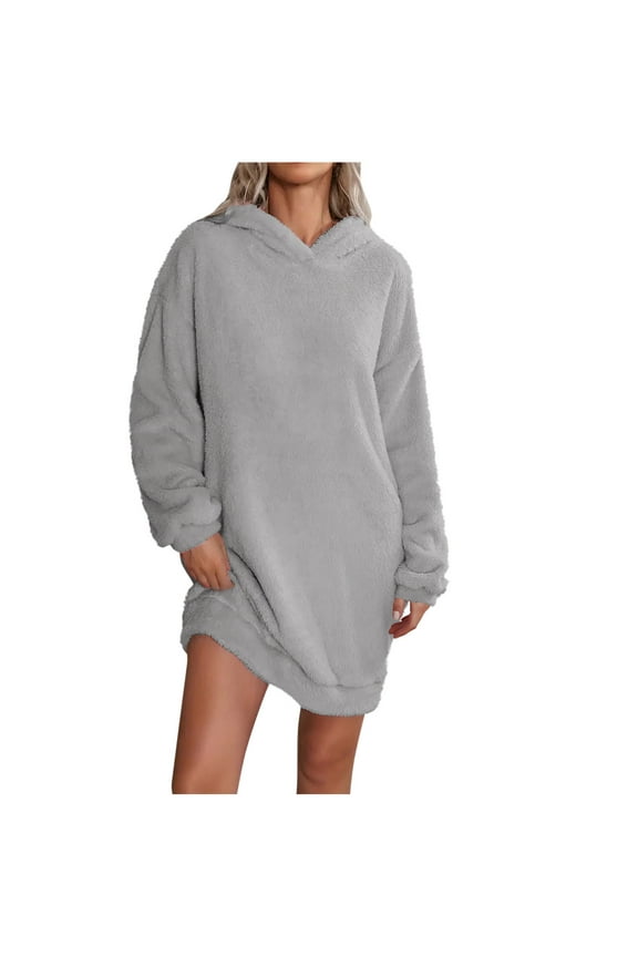 Women's Wearable Blanket Oversized Robes Fleece Hoodie Sweatshirts Soft Sleepwear With No Pockets