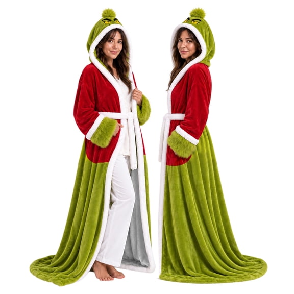 Cozy Wearable Heated Blanket Robe for Women, Christmas Hooded Bathrobe ...