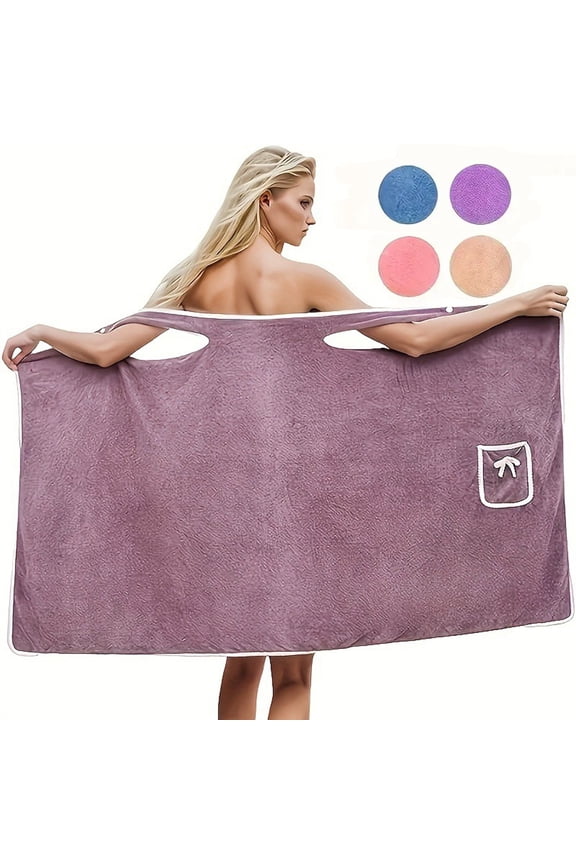 Women's Wearable Shower Skirt Fleece Wearable Bath Robe Shower Wearable Bathroom Towel Dress Water Absorption