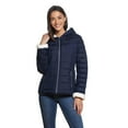 thumbnail image 1 of Women's Weathercast Hood Sherpa-Lined Puffer Jacket Color: Navy Size: MEDIUM, 1 of 4