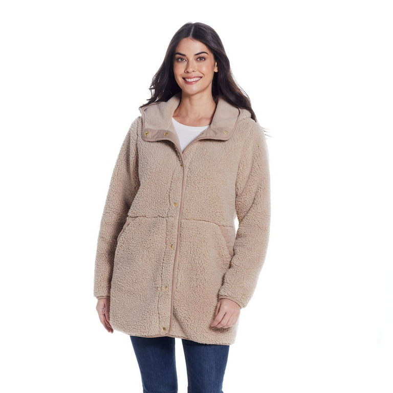 Women s Weathercast Hooded Sherpa Fleece Jacket Color Beechwood Size X LARGE