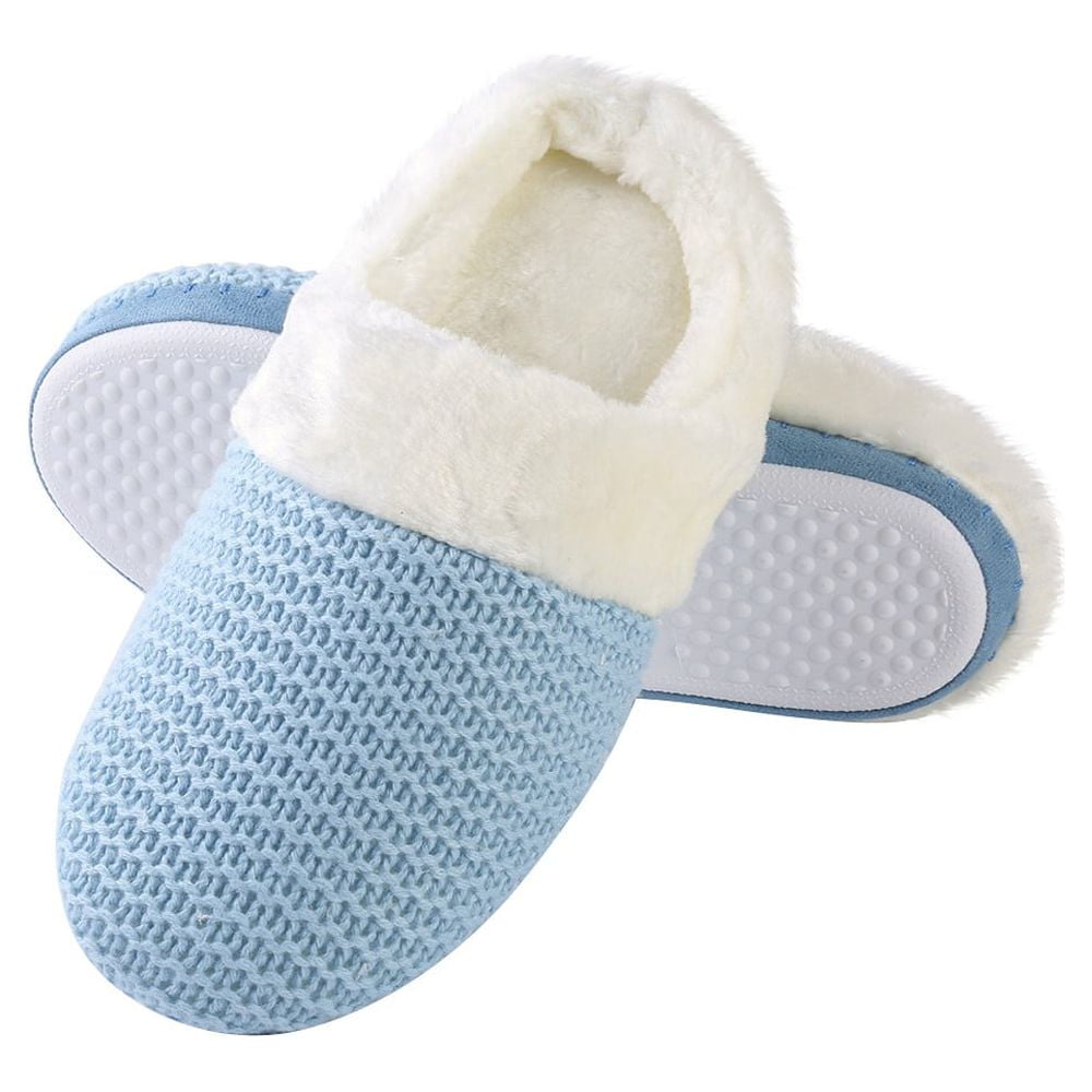 Women’s Weave-Knit Slip-On Indoor Slippers – Plush Padded Plush Home Shoes