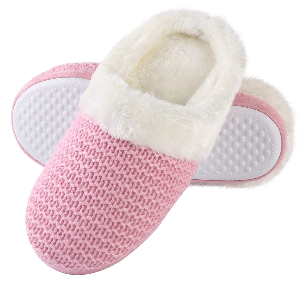 Women’s Weave-Knit Slip-On Indoor Slippers – Plush Padded Plush Home Shoes