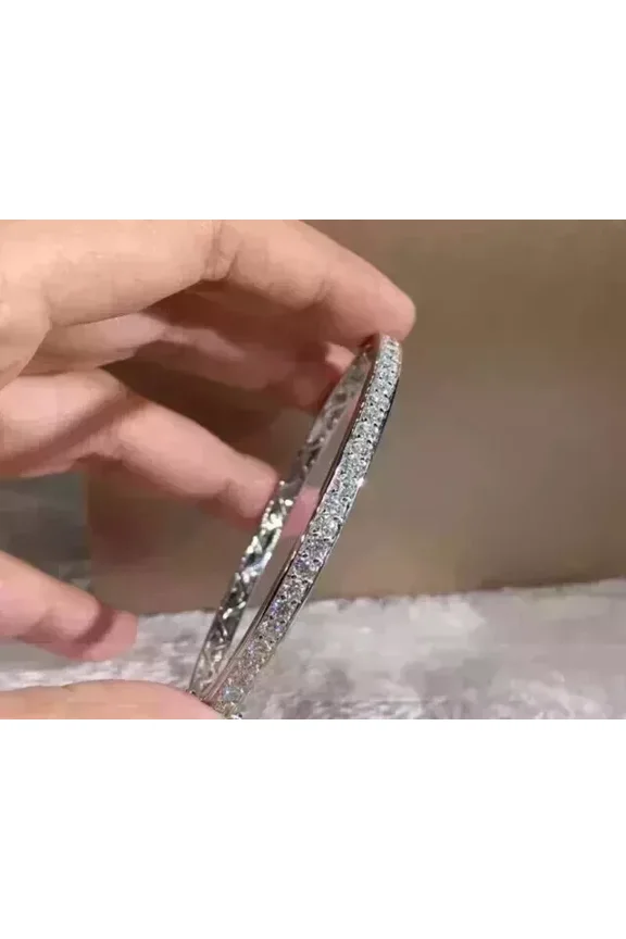 Women's Wedding Bangle Bracelet 5Ct Round Cut Lab Created Diamond 7"" Size 14K White Gold Plated 925 Silver