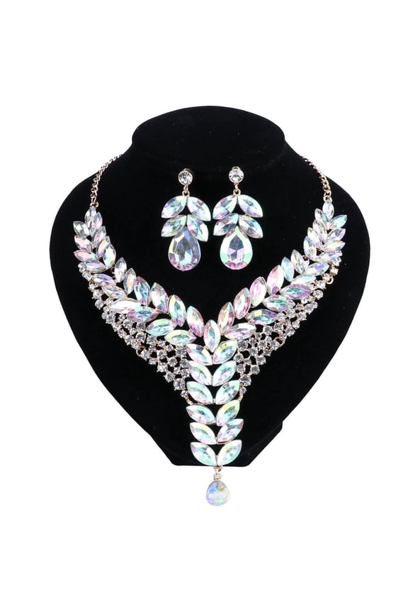 Women's Wedding Bridal Bridesmaid Rhinestone Crystal Statement Necklace Earrings Party Costume Jewelry Set