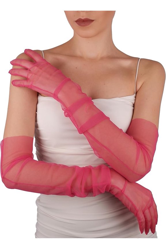 Women's Wedding Bridal Mesh Tulle Gloves Long Opera Costume Party Gloves 27" Elbow Length Sheer Gloves