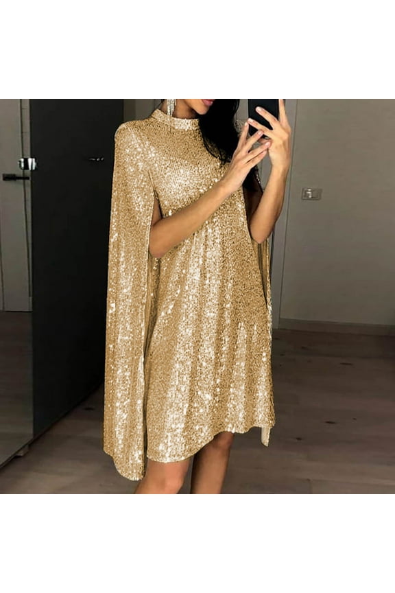 Women's Wedding Dress Wedding Dresses Woman Elegant Sequin Dress with Cape Overlay Short Length Sequin Dress for Festive Occasion