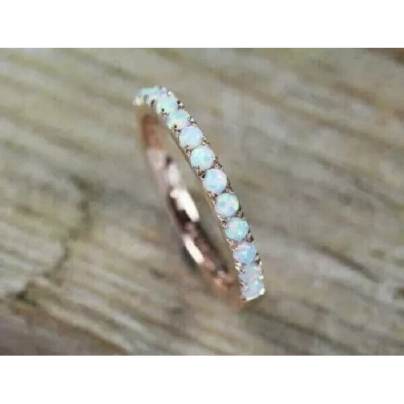 Women's Wedding Eternity Band Ring 14K Rose Gold Plated 1.5ct Round Cut Opal -9