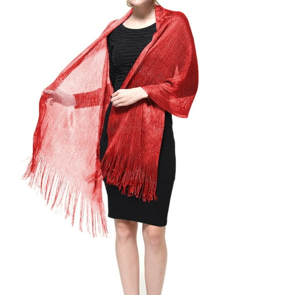 Women's Wedding Evening Shawl and Wrap Glitter Metallic Party Dresses Scarf with Fringe
