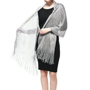 Womens Wedding Evening Shawl and Wrap Glitter Metallic Party Dresses Scarf with Fringe