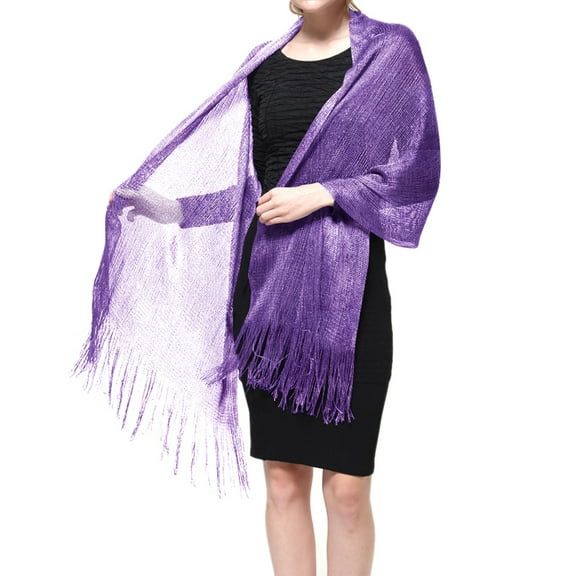 Women's Wedding Evening Shawl and Wrap Glitter Metallic Party Dresses Scarf with Fringe