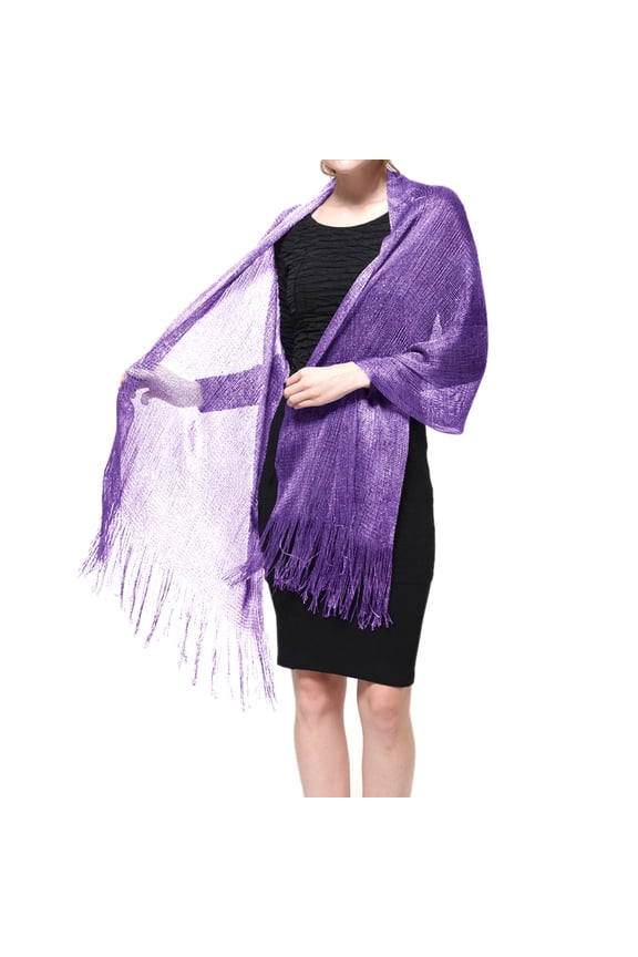 Women's Wedding Evening Shawl and Wrap Glitter Metallic Party Dresses Scarf with Fringe
