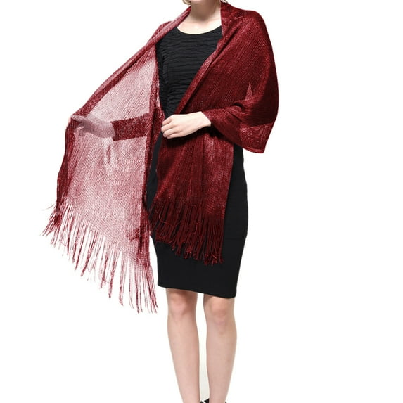 Women's Wedding Evening Shawl and Wrap Glitter Metallic Party Dresses Scarf with Fringe
