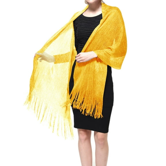 Women's Wedding Evening Shawl and Wrap Glitter Metallic Party Dresses Scarf with Fringe