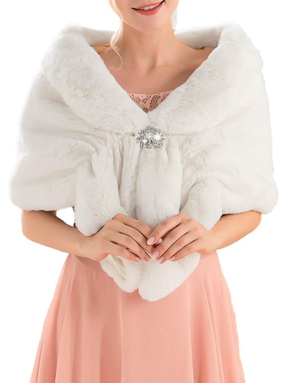 Women's Wedding Faux Shawls and Wraps Bridal Scarf Stoles with Rhinestones Brooch for Bride and Bridesmaids