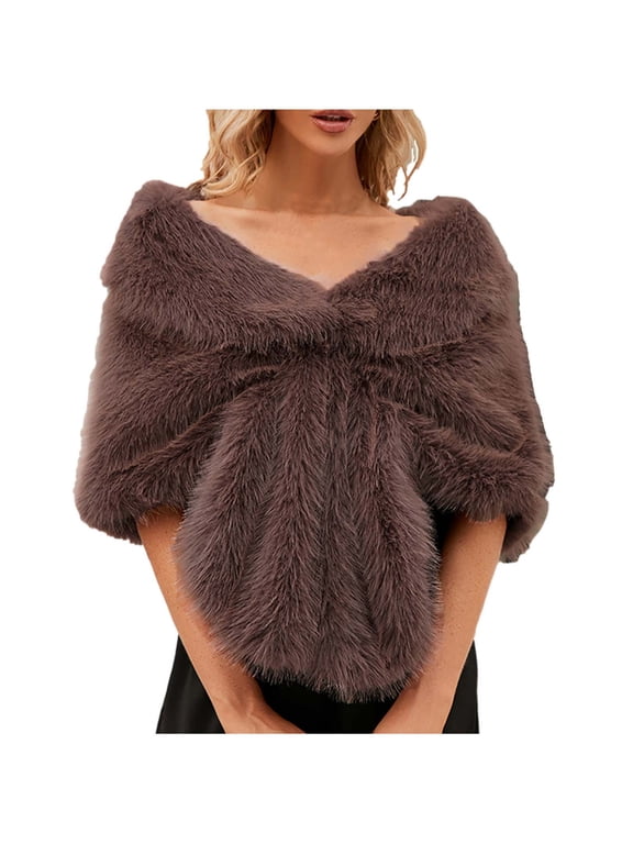 Women's Wedding Fluffy Wraps and Shawls Bridal Winter Warm Fuzzy Stoles Scarf for Bride and Bridesmaids Shoulder Wrap Warmer