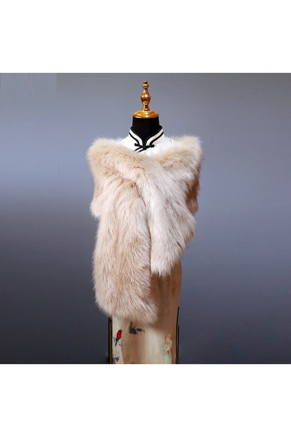 Women's Wedding Fur Wraps and Shawls Bridal Fur Stoles Scarf with Rhinestones Brooch for Bride and Bridesmaids