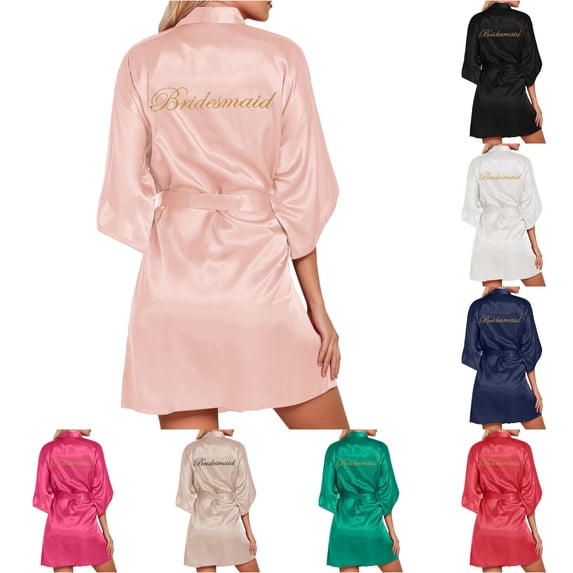 Women's Wedding Party Robe Letters Kimono Satin Pyjamas Bridesmaid Bathrobe Comfy Robes for Women Set M